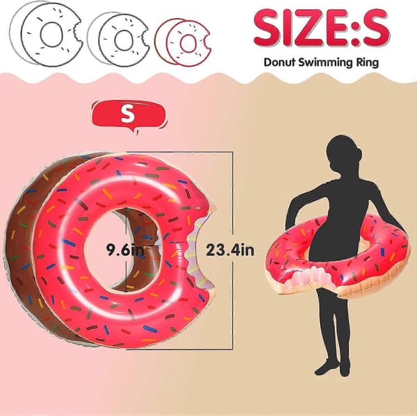 2-pack, Donut-badring för pool, Uppblåsbar donut-badring, Donut-simring för strand och pool, Rosa, Kaffe