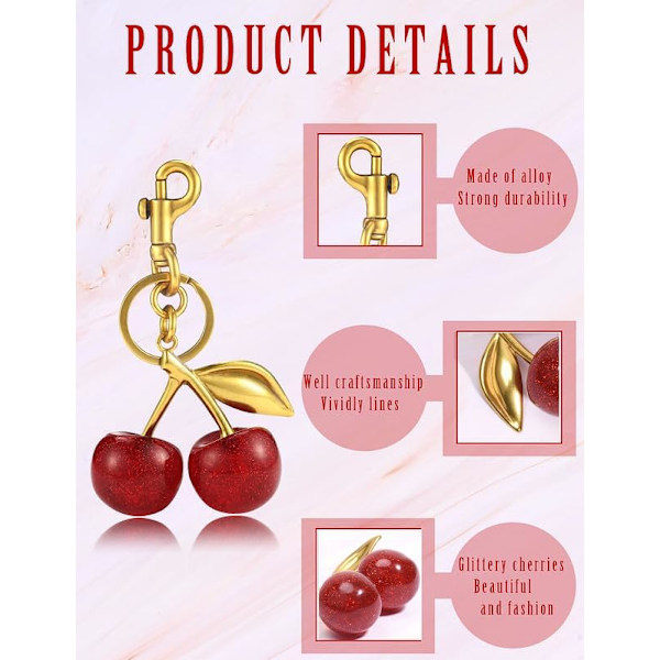 (120×60×10) Glitter Körsbär Väska Charm, Körsbär Nyckelring Charms Tillbehör för Handväskor Väskor