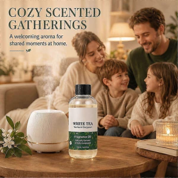 Hvit Te Diffuserolje 118ml Eterisk Olje for Ultralyd- og Vannfri Diffuser, Luftfrisker og Romduft Langvarig med Noter av Te, Neroli & 3pcs