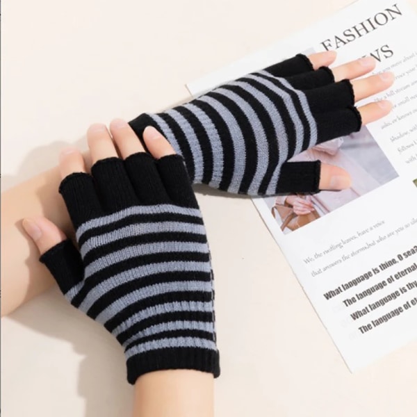 Winter New Half Finger Striped Warm Gloves For Men Women Students Knitted Mittens Outdoor Knitting Cycling Writing Gloves