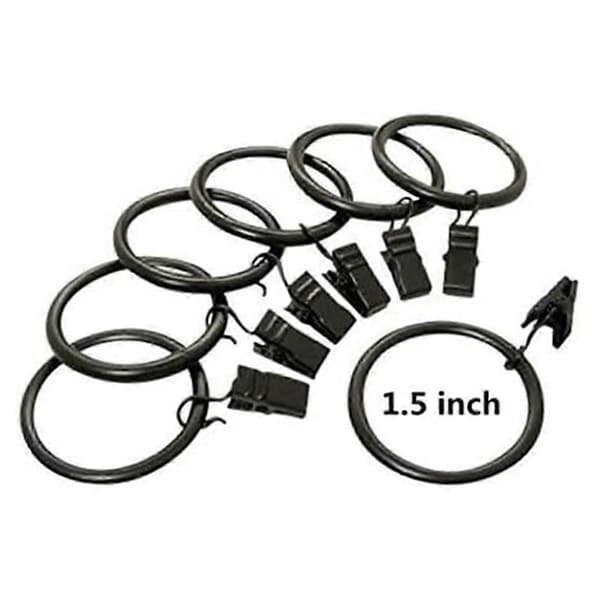 40 stk. Rustfrie gardinringe i mat rustfrit stål med clips, gardinringe (1,5 tommer indvendig diameter) -LL Black
