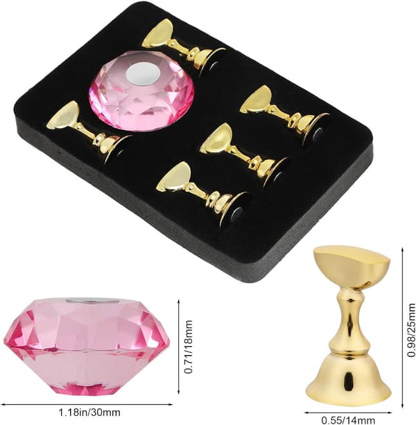 Neglekunstdisplaystativ (rosa) med magnetisk holder og krystallbase