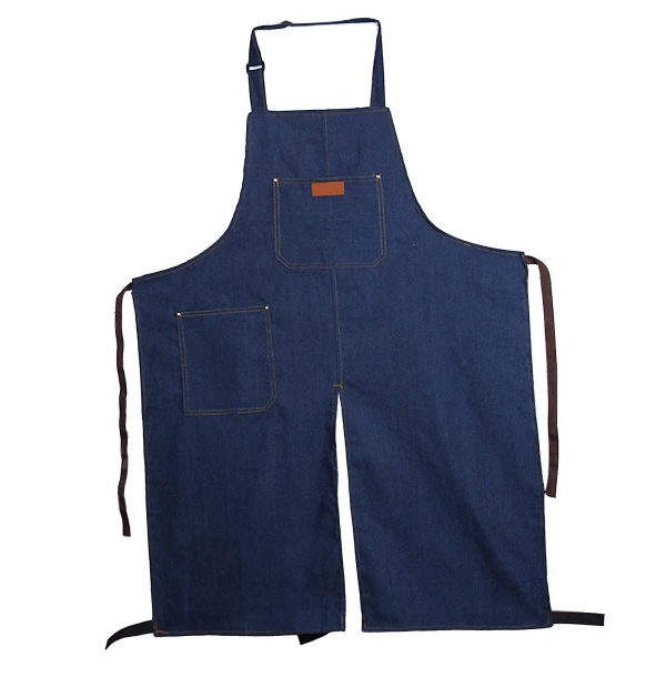 Denim Ceramic Apron with Pocket, Split Leg, Sleeveless Work Apron, Dirt-Resistant_yux