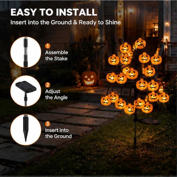 Halloween Solcellelys med Spyd 20 Gresskar LED Solcelle Stielys Red
