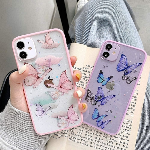 iPhone 11 Butterfly Cover, Shinymore Sød Smuk Butterfly Glitter Stødsikker Blød Silikon Klar Pige Kvinder Cover Case til iPhone 11 Pink