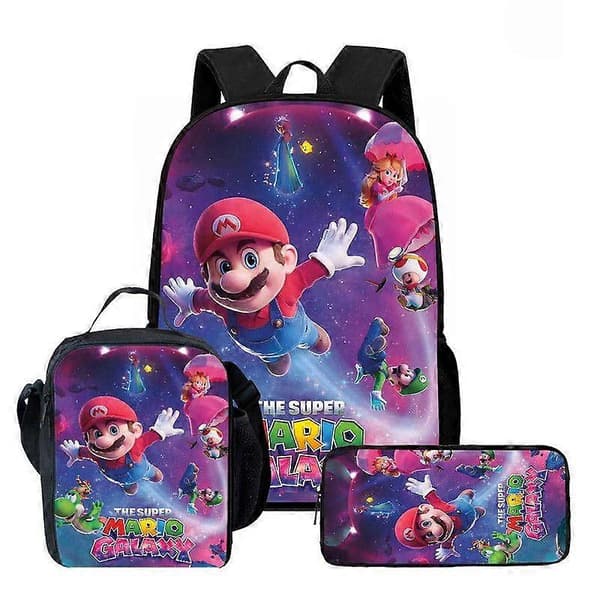New Super Mario Galaxy Movie Student Backpack Lunch Bag Pencil Case 3-piece Set 2