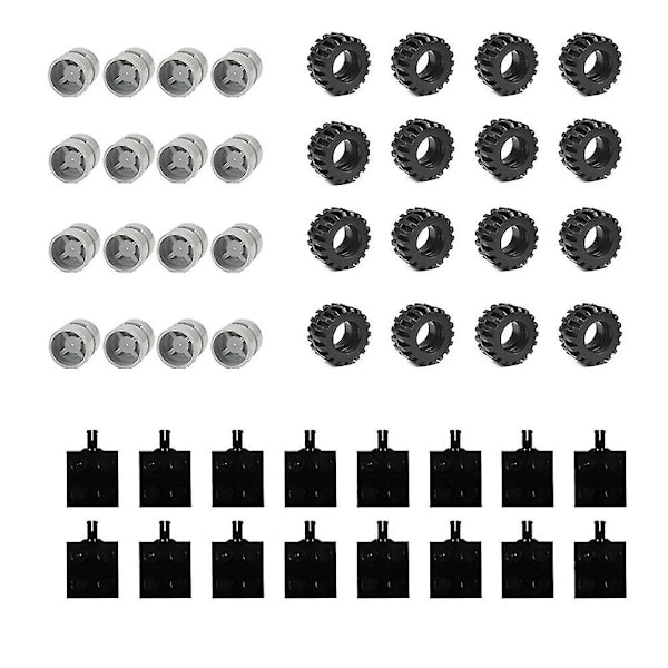48 st Mini Hjul Axlar Paket Block Bil Tillbehör Däck Nav Klassiska Byggklossar Barn DIY Leksaker Byggklossar