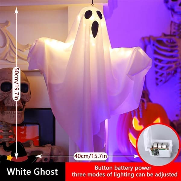 4-pack Halloween Ghost Decorations Halloween Hanging Ghosts with String Lights Battery Operated Halloween Decorations Scary Ghost Ornaments