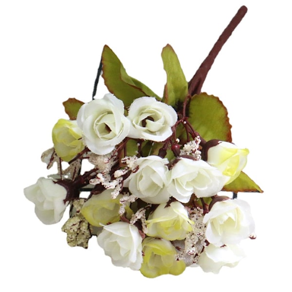 Höst 15 Huvuden/Bukett Små Knopprosor Högblad Siden Konstgjord Blomma DIY Bröllop Hem Juldekor Blomstergåvor Fotorekvisita D white