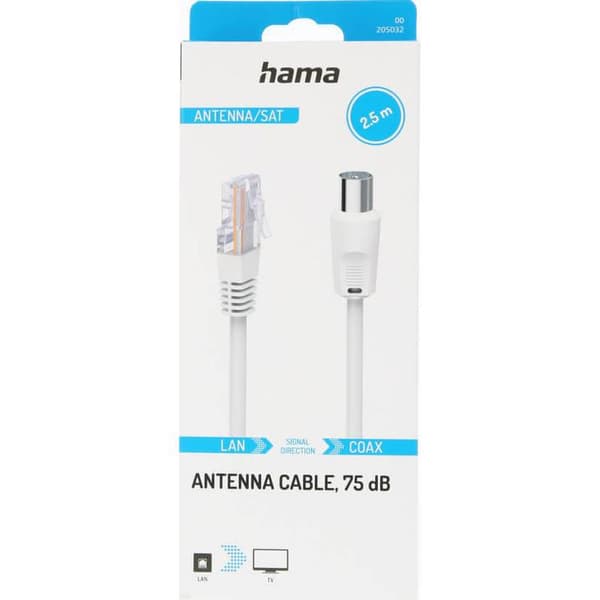 Antennekabel 75dB Koaksialstik til RJ45-stik Hvid 2,5m Vit
