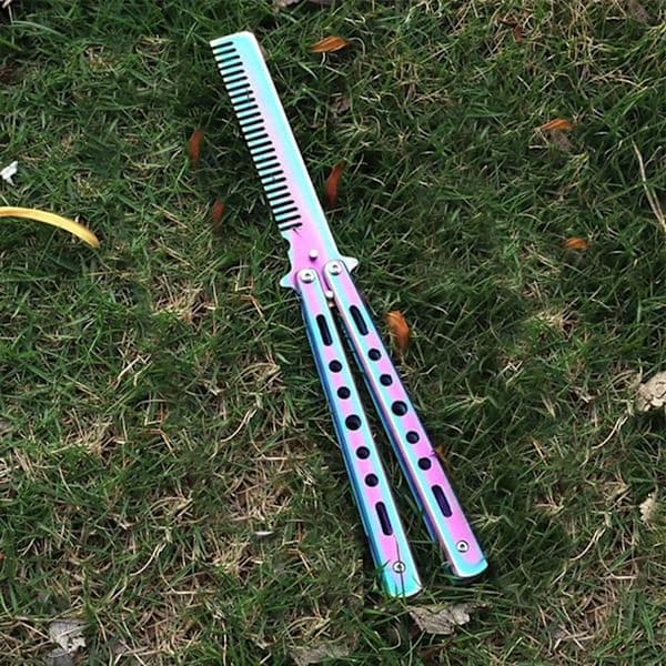Butterfly Comb Unsharpened Metal Knife, Stainless Comb Foldable Training Butterfly Knife, Balisong Metal Comb Tool, Non-Sharp Blade Safe Butterfly