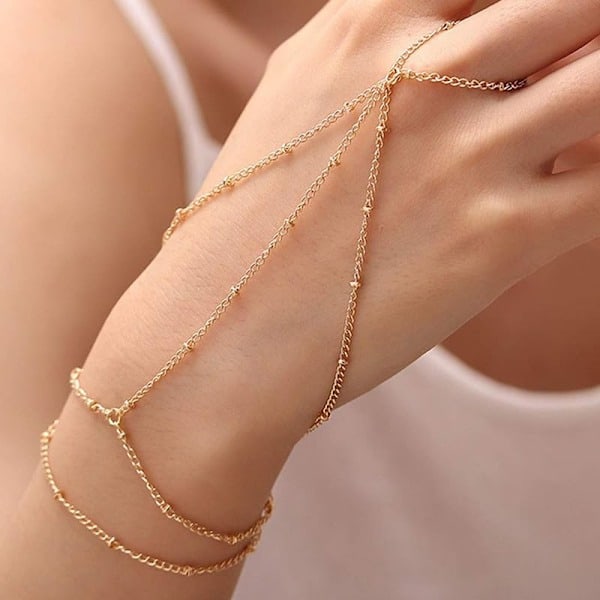 Ring Armbånd Håndkæde Armbånd Enkelt Guld Finger Armbånd Ring Håndkæde Sølv Armbånd Boho Fin Sommer Strand