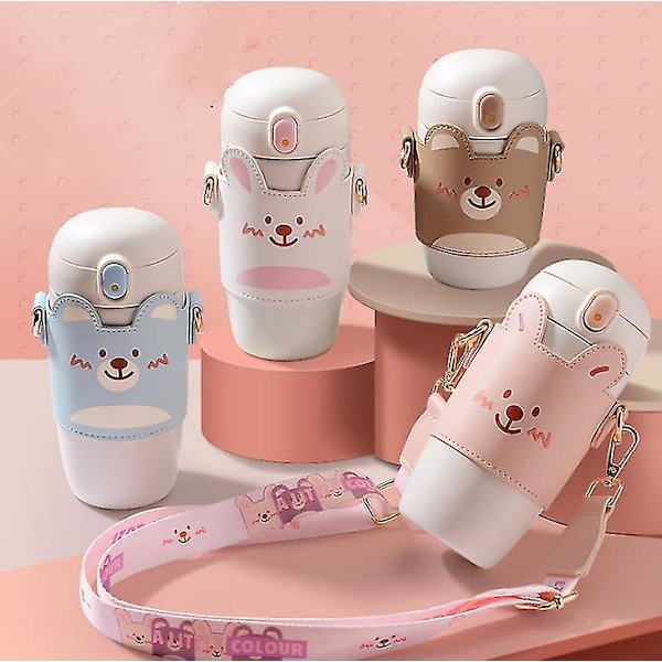 Eristetty vesikuppi lapsille, crossbody-vesipullo, kannettava kuppi ulkokäyttöön Pink Bunny 300ml