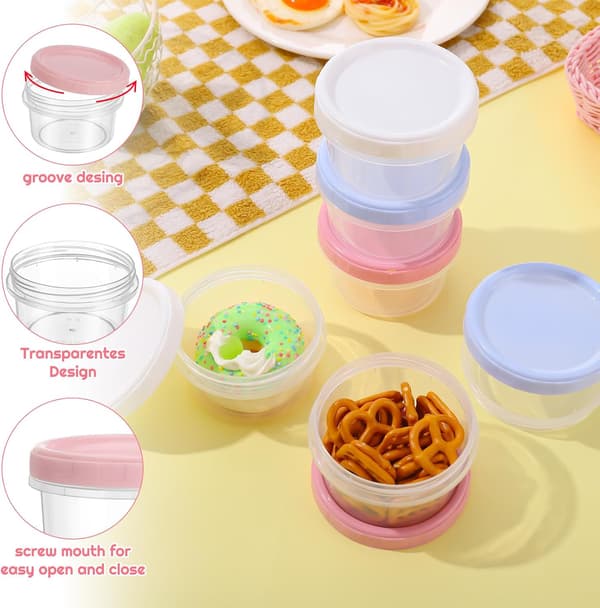 15 Small Food Containers with Lids, 200ml Plastic Snack Jars Airtight Food Containers for Kitchen, Reusable Stackable Small Storage Jars
