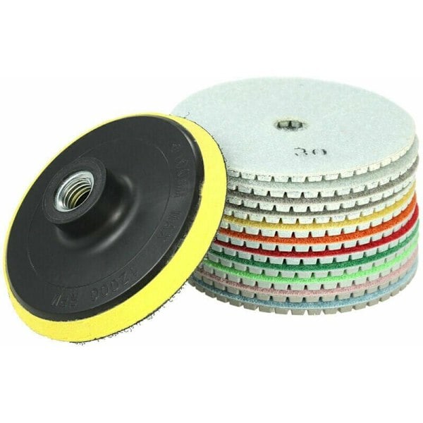 11-delt diamantslibeskive 4 tommer diamant vådslibeskive + 1 stk. bagplade til granit marmor sten keramiske fliser beton