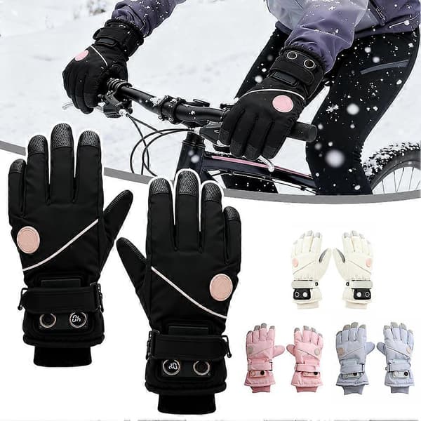 Opvarmede handsker til mænd og kvinder Vinterhåndvarmer Vindtætte skihandsker Unisex termohandsker til kørsel Black