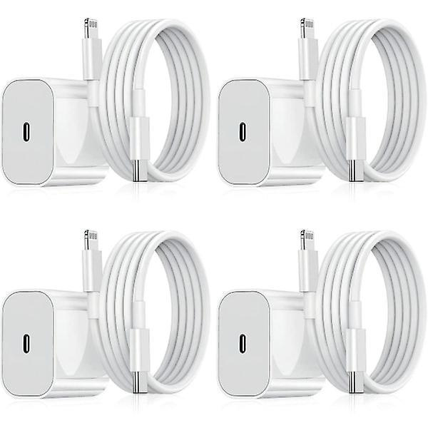 iPhone Oplader - Hurtigoplader - Adapter + Kabel 20W USB-C Hvid 4-pak