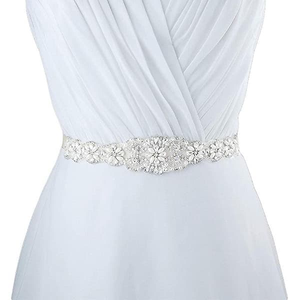 Brud Rhinestone Bryllupsbælte - Sølv Rhinestone Bælter til kvinder Beige