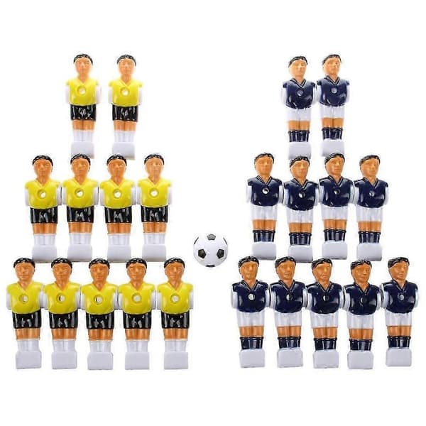 22 stk. Bordfotballfigurer, gul+kongeblå, med ball