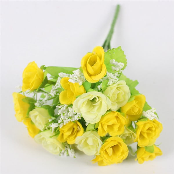 Höst 15 Huvuden/Bukett Små Knopprosor Högblad Siden Konstgjord Blomma DIY Bröllop Hem Juldekor Blomstergåvor Fotorekvisita C YELLOW