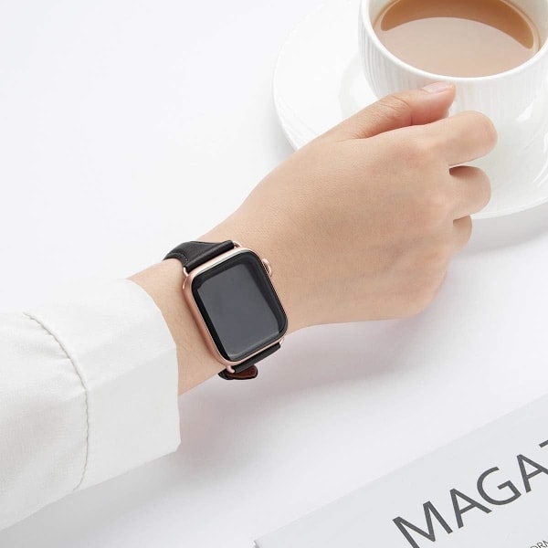 Læderarmbånd Kompatibelt med Apple Watch Rem Kvinder, Toplag Læder Tynde Slanke Remme til iWatch Serie 10/9/8/7/