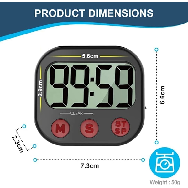 Keittiöajastin, digitaalinen visuaalinen ajastin magneettinen kello sekuntikello lähtölaskenta-ajastin, suuri LCD-näyttö suuret numerot