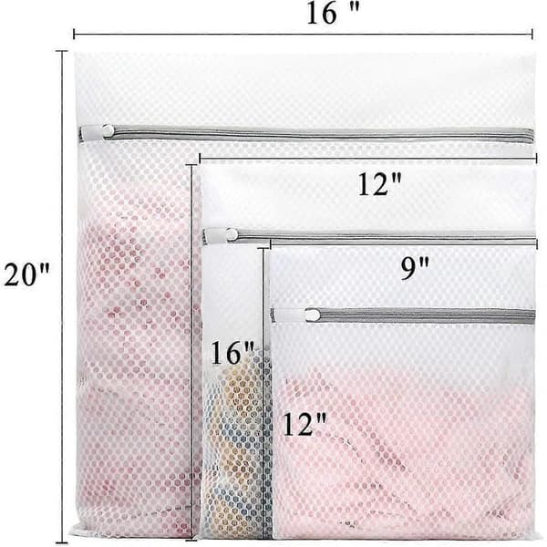 3 stk. Holdbare vaskeposer med honeycomb-net til sarte tekstiler 1Large  2Medium  2Small