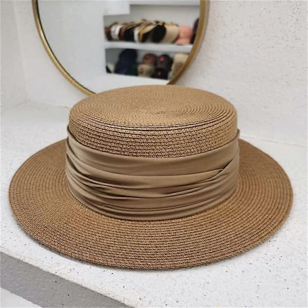 Solhatt Stråsolhatt for kvinner 2,36 tommer bred brem Fasjonabel flat topp solhatt
