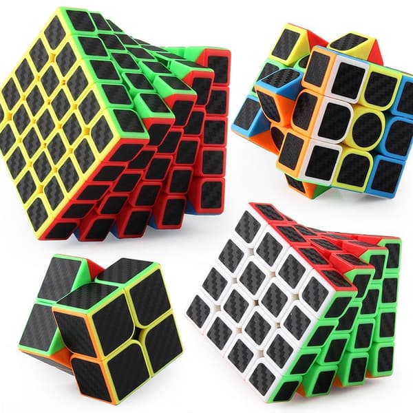 Speed Cube Sæt, Pyramide Cube Stickerless med Instruktion [4 Pakke] (Carbon Fiber Cube Sæt)