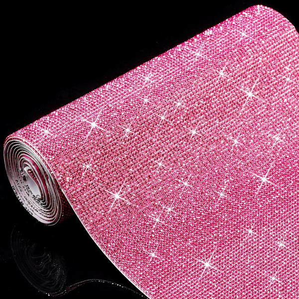 Bling Krystal Rhinestone Klistermærker DIY Selvklæbende Bling Rhinestone Ark til Bildekoration Pink, 23,9 x 20,1 cm
