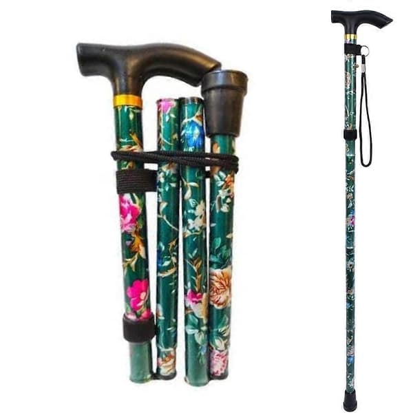 Letvægts foldbar justerbar stok mobilitetsfoldestok Green Flower