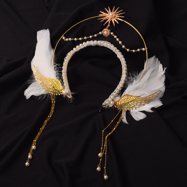 Women Wedding White wing Headband Halo Crown Goddess Bridal Headpiece
