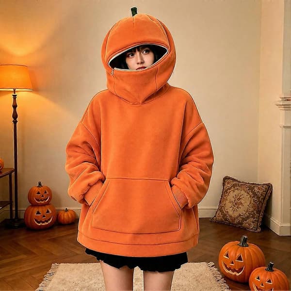 Halloween-hettegenser for kvinner Komfortabel genser med gresskargrafikk for kvinner, oversized Jack-O-Lantern-genser L