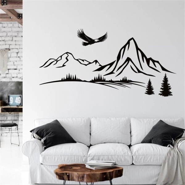 Mountains with Trees and Eagle Wall Decal Pine Trees Mountains Vinyl Sticker