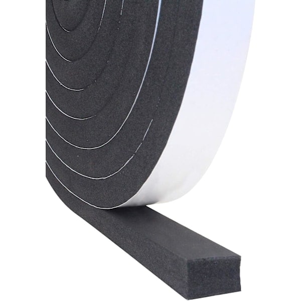 Vindues- og dørforsegling, selvklæbende tætningsliste af skumgummi, 25 mm bred x 20 mm tyk x 5 m lang, sort