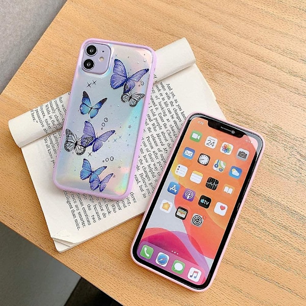 iPhone 11 Fjärilsfodral, Shinymore Söt Fjäril Glitter Stötsäker Mjuk Silikon Transparent Tjej Kvinna Omslag Fodral för iPhone 11 Rosa