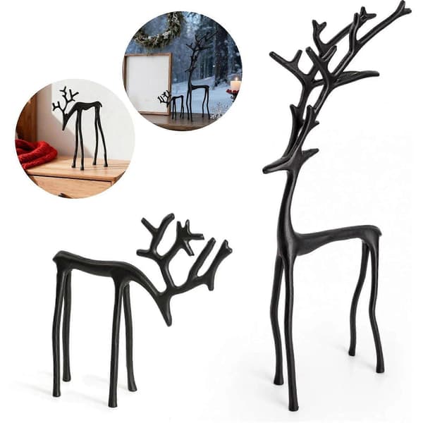 Sæt med 2 sorte rensdyrstatuer - Moderne julefigurer - Elegant indendørs ferie