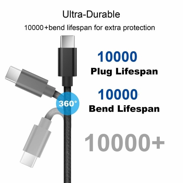 2 st USB C-kabel Typ C Snabbladdningskabel för Samsung Galaxy A12 / A32 / A42 / A52 / A72 Nylon Android Telefonladdare (1m, Svart)
