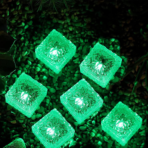 4-pak Solcellebelysning til Mursten, 10*10*5cm Udendørs Solcellelamper, Isterningelys (Grøn)