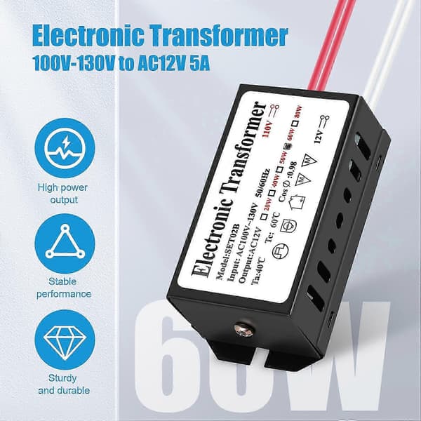 110V till 12V 60W Halogenljus strömförsörjningsomvandlare elektronisk transformator Black