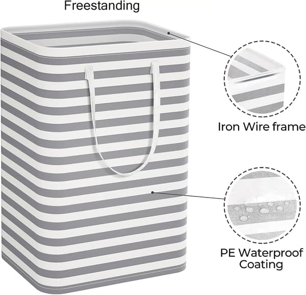 Large Laundry Basket - Freestanding Waterproof Laundry Hamper with Extended Handle - Foldable Tall Laundry Basket Stripe