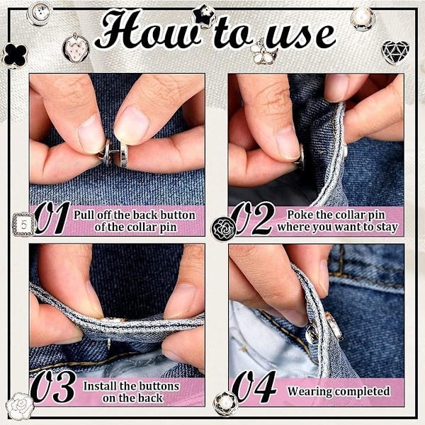 30 Sett Perle Brosjeknapper, Knapper for å Dekke Til, Syfrie Knapper Usynlige Knapper for Bluser, Kjoler, Gensere, Kåper