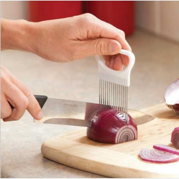 Vegetable Cutter Kitchen Gadget Stainless Steel Easy Onion Holder Slicer Tools