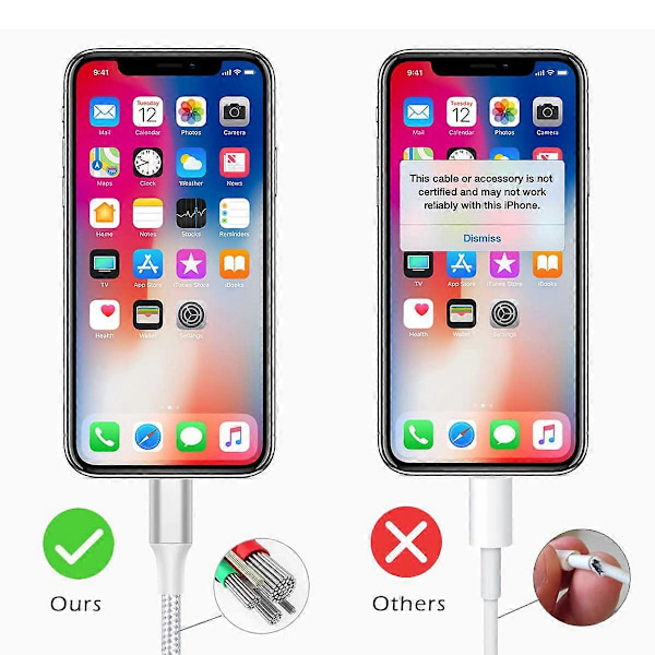 10FT iPhone Laddningskabel - Snabbladdande USB-kabel (3-pack)