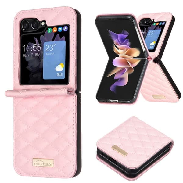 BINFEN Galaxy Z Flip 6/7 FE Deksel Diamanttekstur Rosa 51