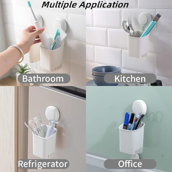 1-pack White Powerful Suction Cup Toothbrush Holder, Removable Drill-Free Wall Shower Holder for Toothbrush, Toothpaste, Razor, Self-Draining Suction Cup