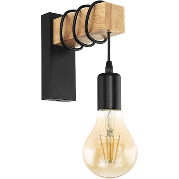 (Sort) Moderne væglampe i metal og træ, indendørs lampe, E27