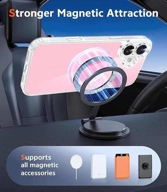 FNTCASE for iPhone 17 Clear Case, Magnetic with Screen Protector, Compatible with MagSafe, Anti-Yellowing Rugged Shockproof Case, B-A-Pink B-Apink