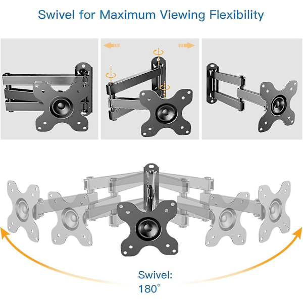 Tv Vægmount med Sving, Tilt og Udtræk, Fuld Bevægelses Vægmount til de Fleste 13-30 Tommer Flade/Buede Tv, Holder Op til 10kg, Vesa 100x100mm/75x75mm (13-30