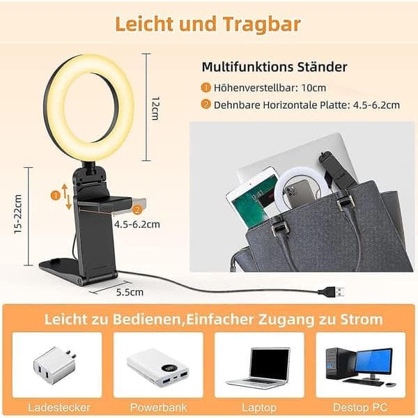 Multifunktionel skrivebordslampe til fyldlys, gourmetfotografering, foldbar videokonferencelampe